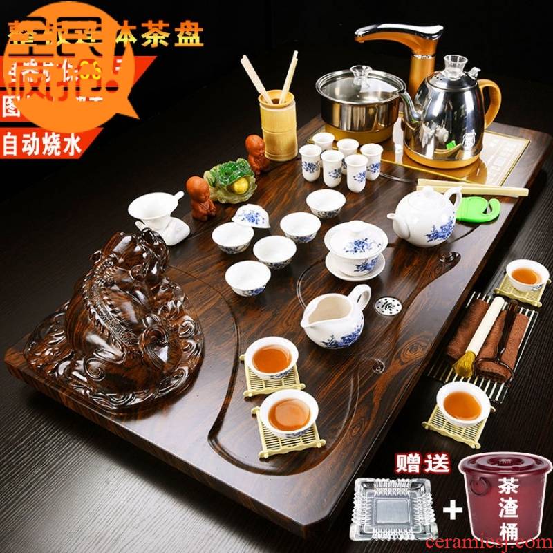 Hui shi home office of a complete set of ceramic tea set wooden tea tea sea four unity conjoined large tea tray