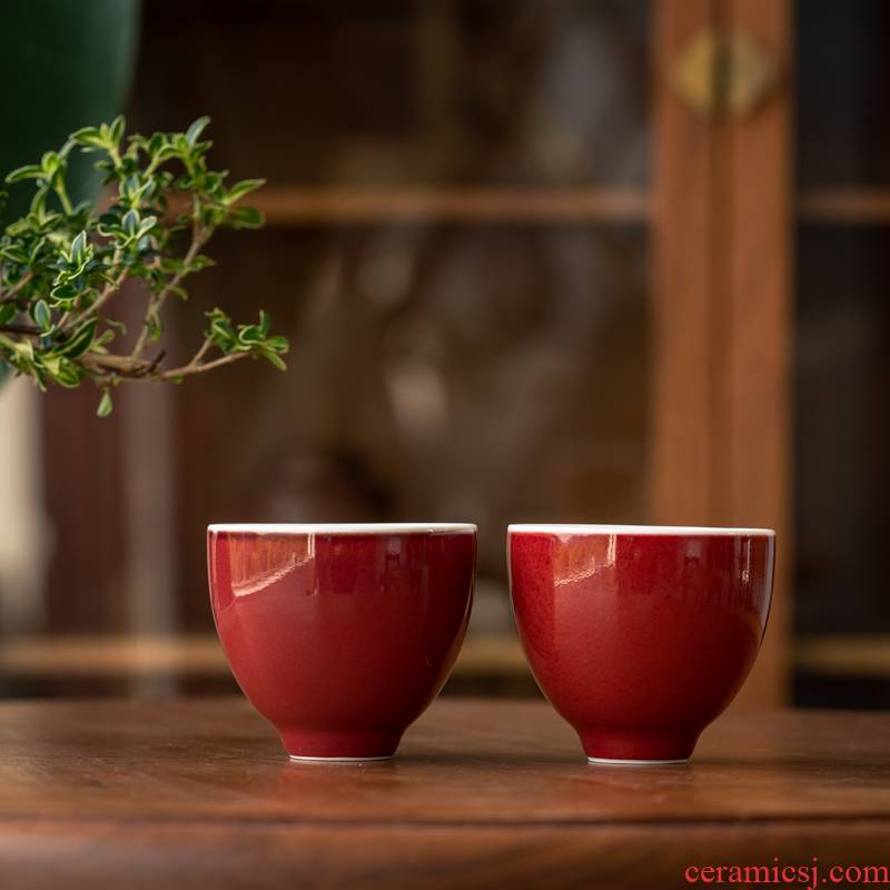 Jingdezhen ceramic kung fu tea tea set, sample tea cup master cup pure manual ruby red glaze small cup single CPU