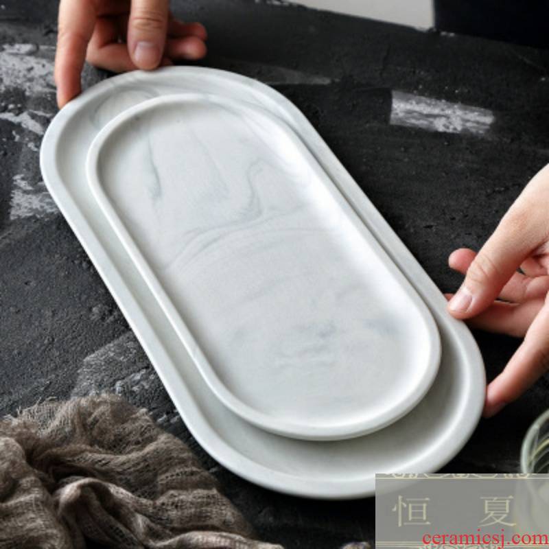 Nordic contracted wind marble ceramic plate oval tray was the receive household breakfast tray was dessert dish