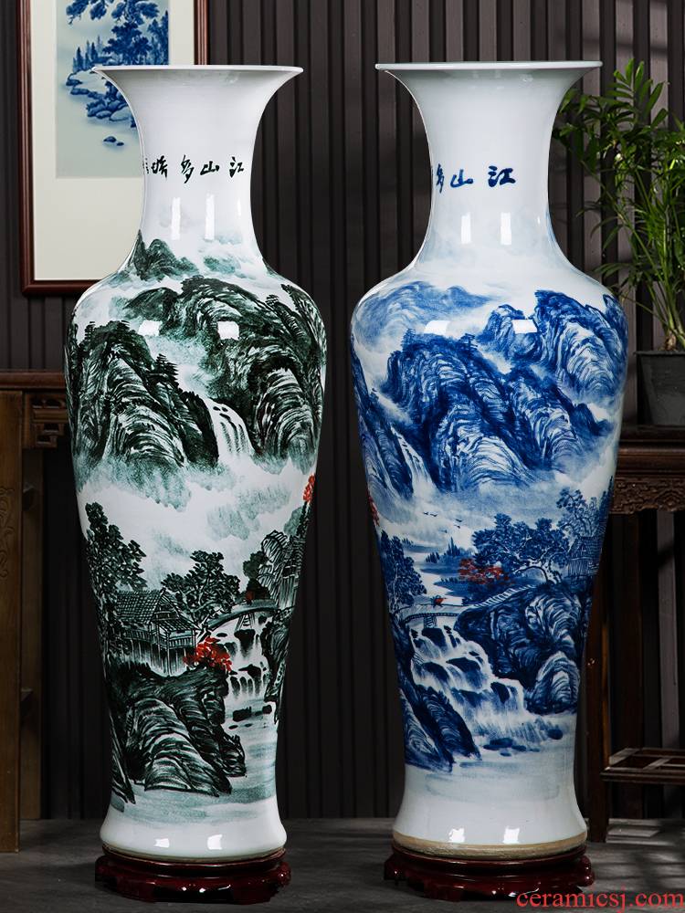 Jingdezhen ceramics hand - made large blue and white porcelain vase to heavy sitting room adornment is placed large Chinese style hotel