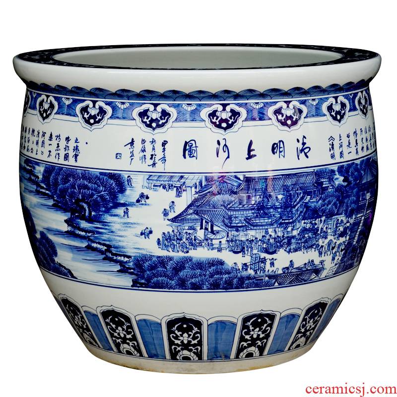 Cb27 large aquarium goldfish turtle of blue and white porcelain of jingdezhen ceramics to heavy cylinder fish bowl turtle cylinder feng shui porcelain