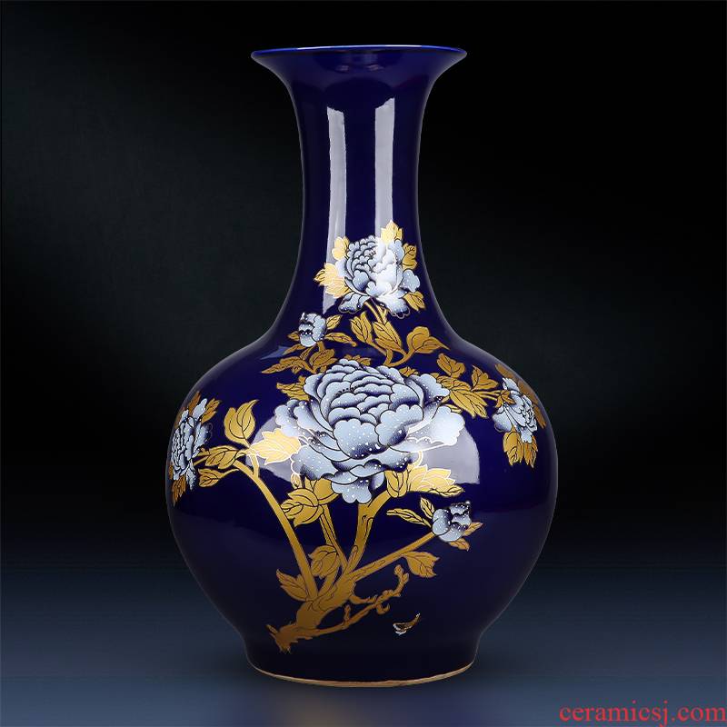 Jingdezhen ceramics vase large ground blue peony flower arrangement sitting room adornment of Chinese style household furnishing articles