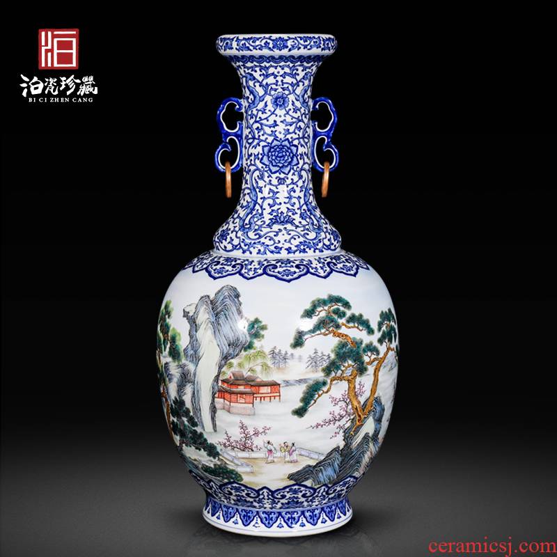 Jingdezhen ceramic blue clip the pantone peach garden scene ears ring live large vases, Chinese style household decorative furnishing articles