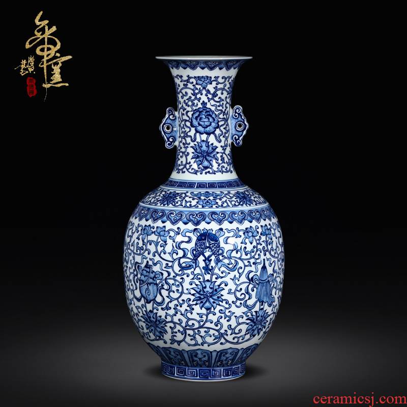 Chinese jingdezhen ceramics vase hand - made antique collection of blue and white porcelain sitting room porch home decoration furnishing articles