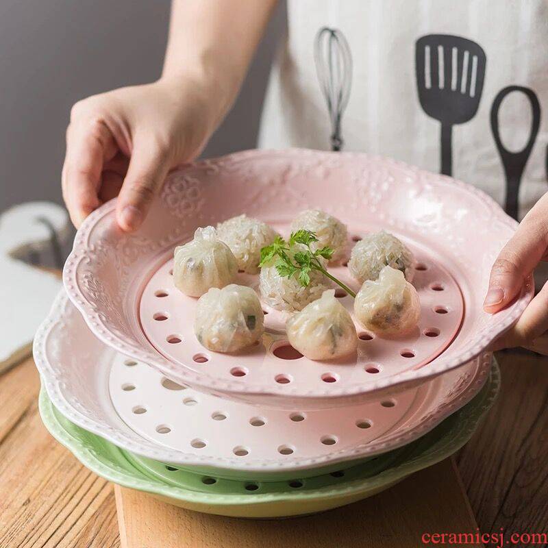 Ceramic dumpling dish of double circular drop dumplings plate number 10 inch Ceramic ipads China dumplings tray was home plate