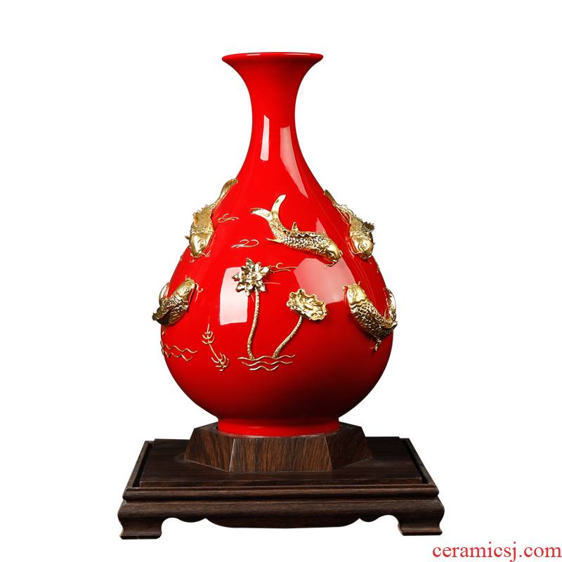Really sheng dehua Chinese red porcelain paint line carve patterns or designs on woodwork bottle ceramic handicraft furnishing articles every year wining don 't move