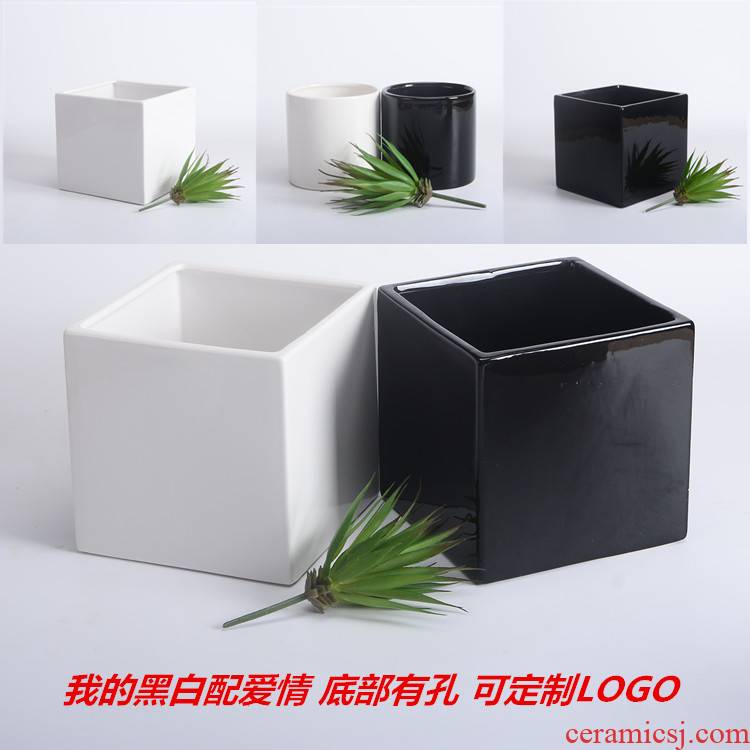 Ceramic basin with large white party tray flower pot office square white porcelain flowerpot hydroponic gardening flower implement green plant