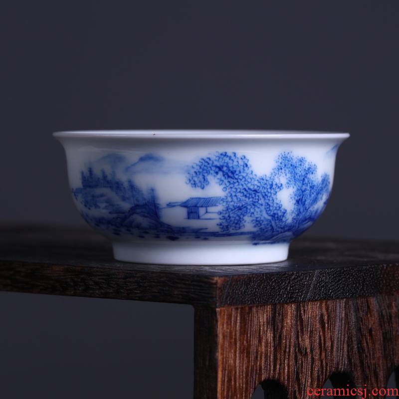 Offered home - cooked hand blue and white porcelain in jingdezhen porcelain tea ware bowl tea masters cup handless small checking ceramic cup