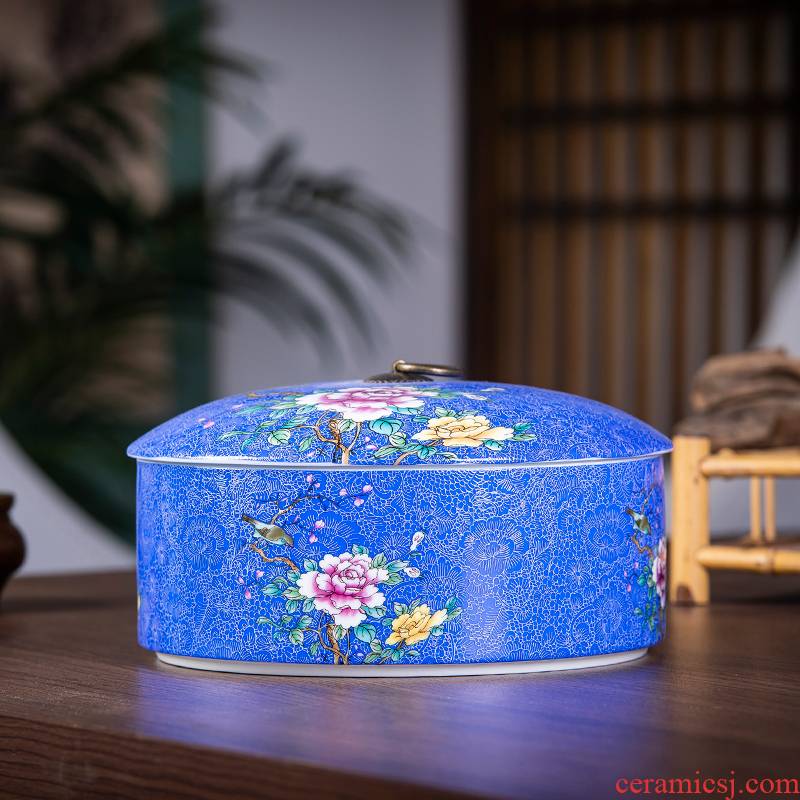 Jingdezhen ceramics pastel colored enamel caddy fixings sealed container storage tanks of Chinese style household receives gifts