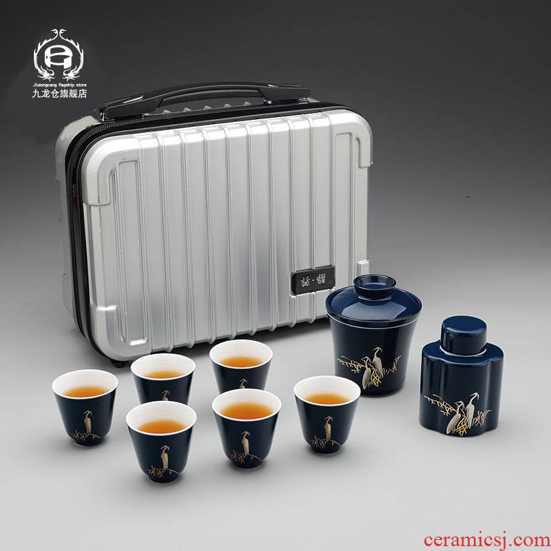 DH jingdezhen ceramic kung fu tea set household car travel tea set gift set tea service portable package