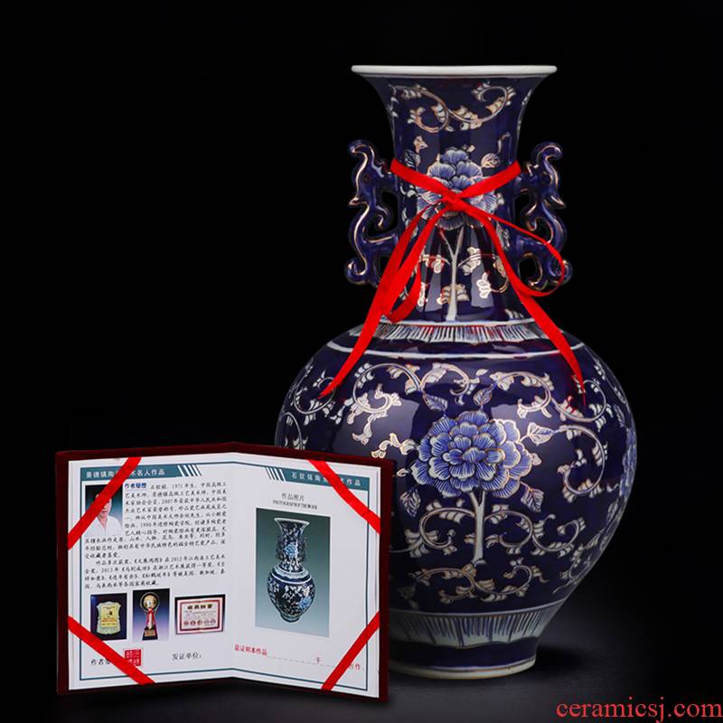 Jingdezhen ceramics hand - made the see colour blue and white porcelain vases, large living room light flower arranging Chinese key-2 luxury furnishing articles ornament