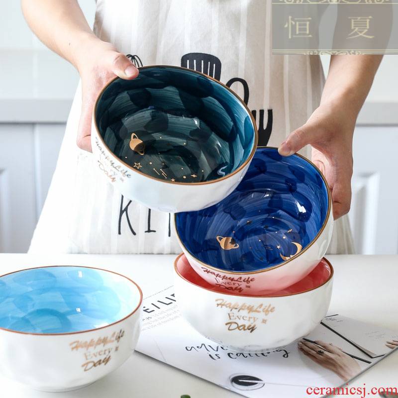Star ceramic bowl chopsticks spoon tableware suit students lovely fruit salad bowl noodles in soup bowl mercifully rainbow such as bowl bowl for breakfast