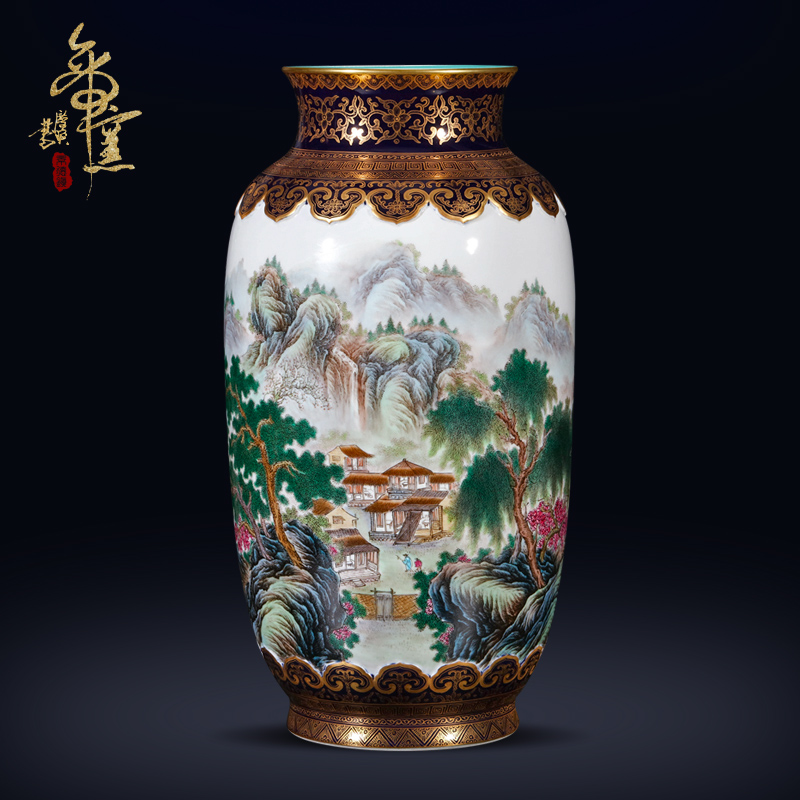 Imitation the qing qianlong emperor up jingdezhen ceramics powder enamel ji blue glaze its landscape idea gourd bottle of Chinese style living room furnishing articles