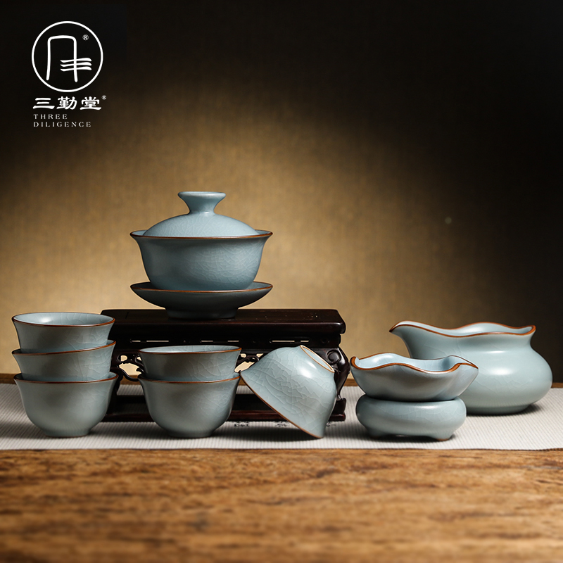 Three frequently hall your up glaze kung fu tea set the set of jingdezhen tea service of a complete set of 10 head tea tureen TZS370