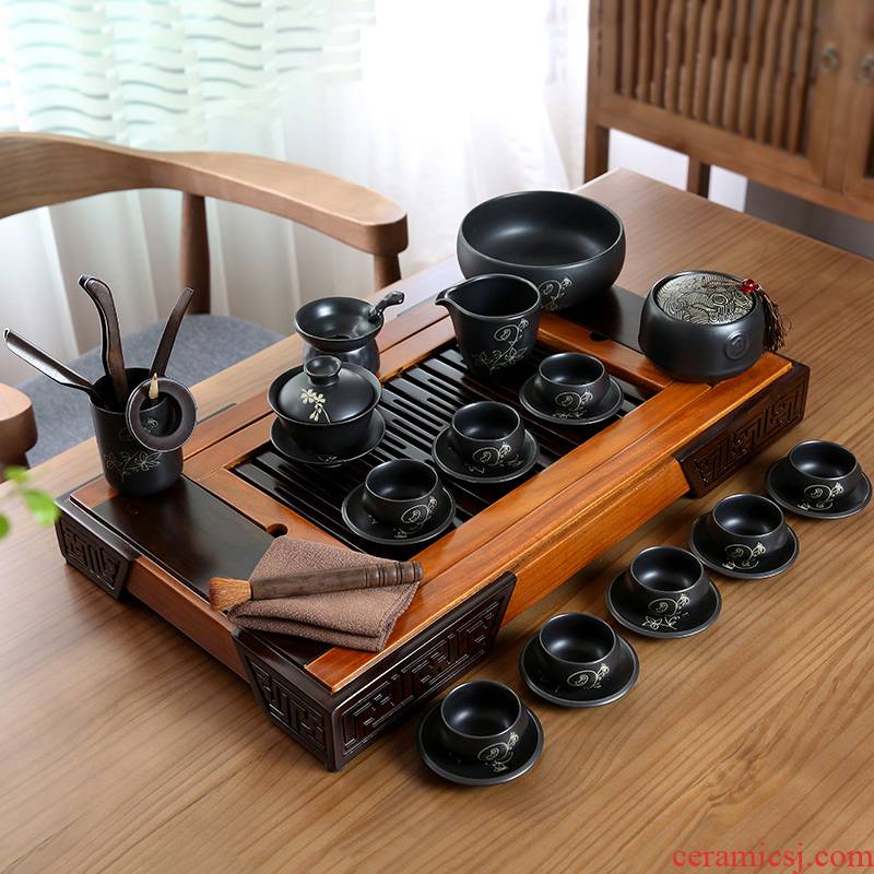 Japanese kung fu tea set suit household contracted ceramic tea tray was coarse pottery tea teapot is a complete set of tea cups of tea