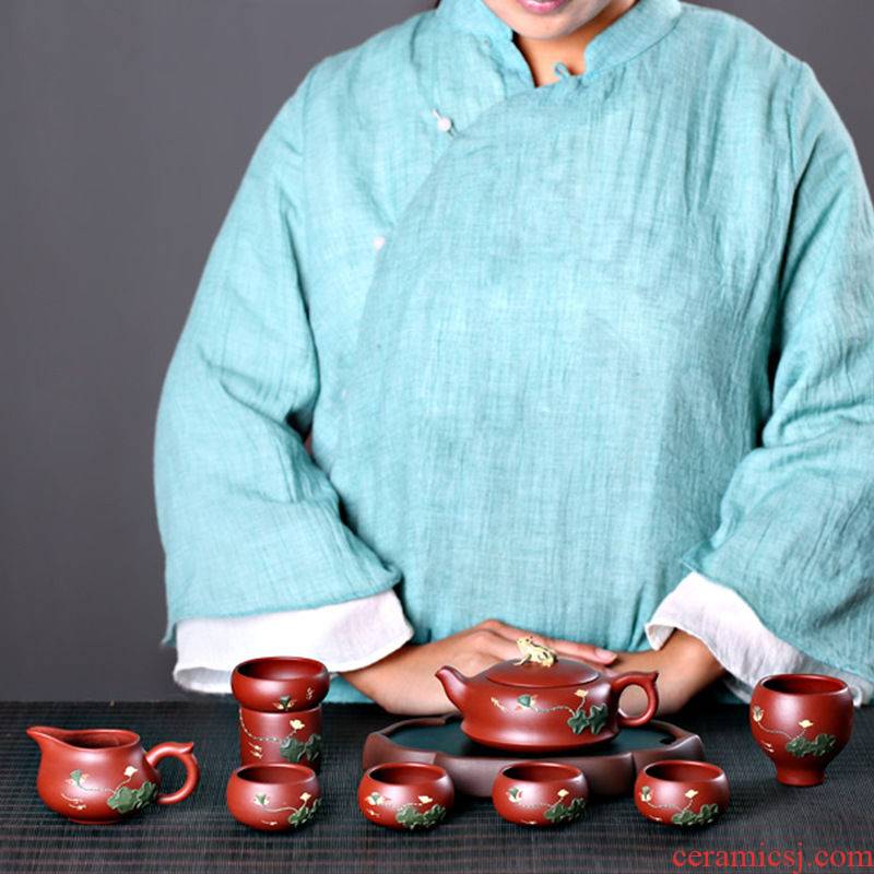 Authentic yixing it lotus pond moonlight tea set zhu mud dahongpao teapot pure manual single pot