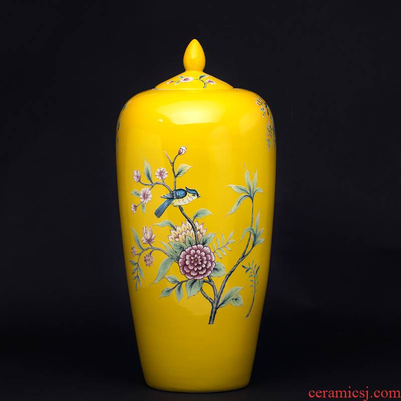 Jingdezhen ceramics with cover powder enamel vase classical Chinese style household, sitting room porch place large ornament