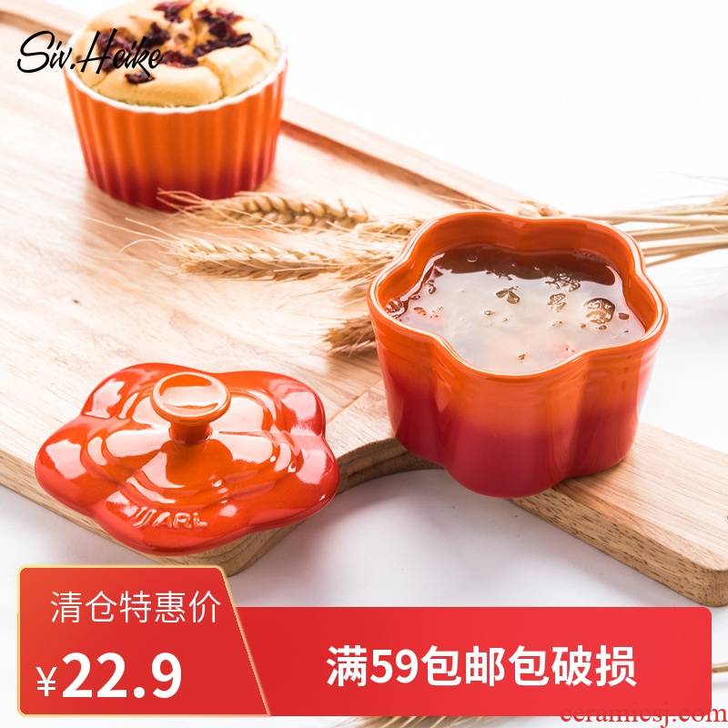 European ins lovely color ceramic bowl with cover baking bake to use baking cup shu she pudding cake mould tableware