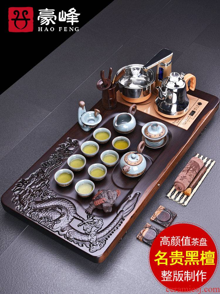 HaoFeng sheet of the ebony wood tea tray was purple sand tea sets of kung fu tea set suit household sharply stone tea sea