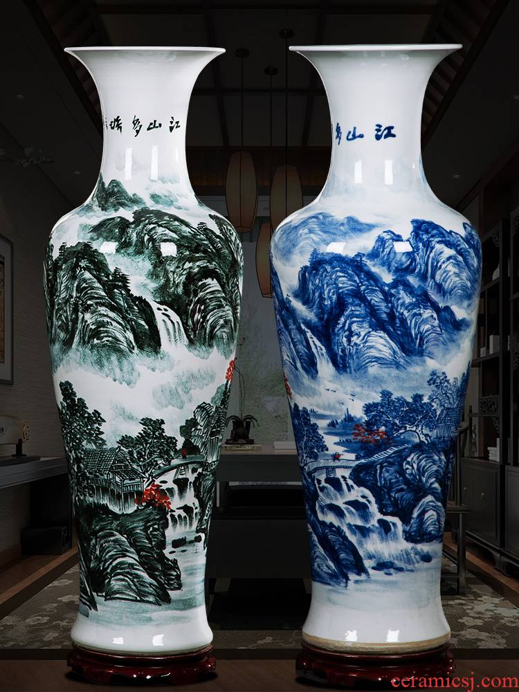 Jingdezhen ceramics hand - made large blue and white porcelain vase to heavy sitting room adornment is placed large Chinese style hotel