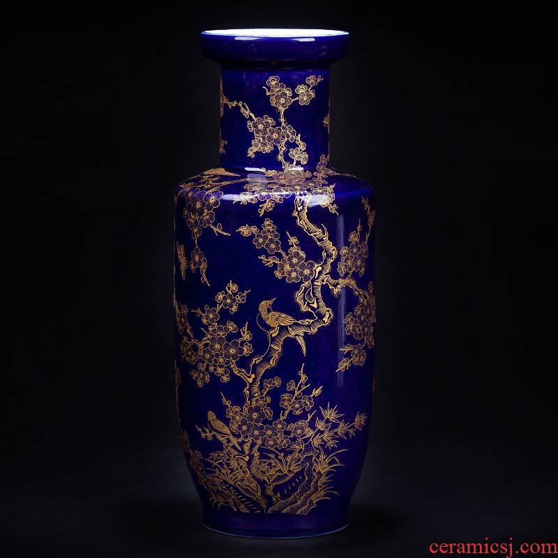 Jingdezhen ceramic vase large furnishing articles sitting room flower arranging decorated rich ancient frame blue hand - made paint Chinese style restoring ancient ways