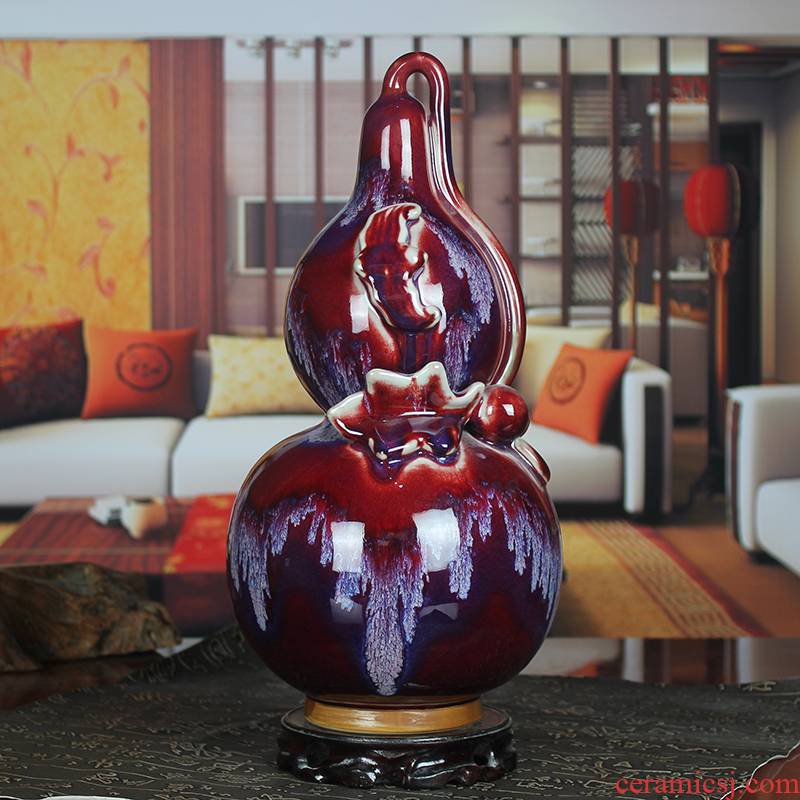 Jun porcelain up jingdezhen ceramics vase of modern home living room decoration classic gourd bottle furnishing articles