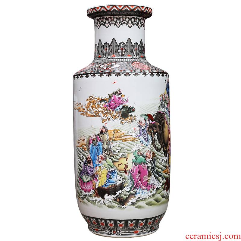 Jingdezhen ceramics powder enamel vase modern household, sitting room adornment hotel furnishing articles 18 arhats floor company