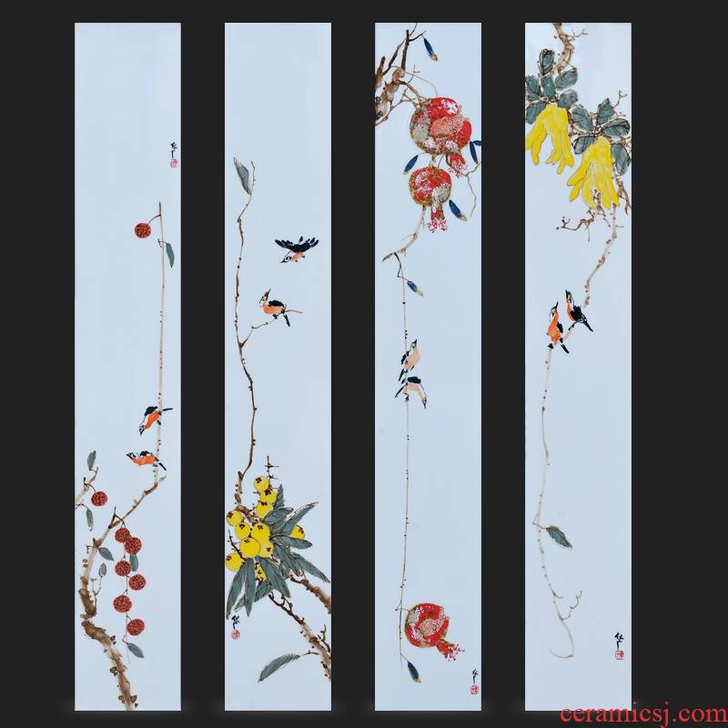 Jingdezhen ceramics Feng Huiying hand - made four screen porcelain plate painting freehand brushwork in traditional Chinese painting of flowers and birds sitting room adornment household furnishing articles