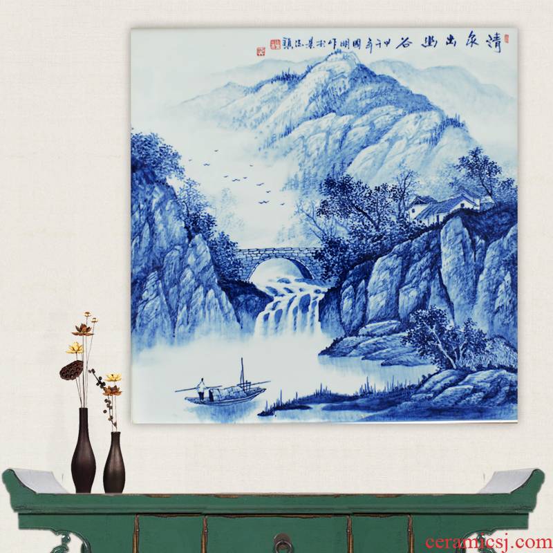 Jingdezhen ceramics hand - made spring mountain valley of blue and white porcelain porcelain masterpieces by famous writers partition the painter in the sitting room the process