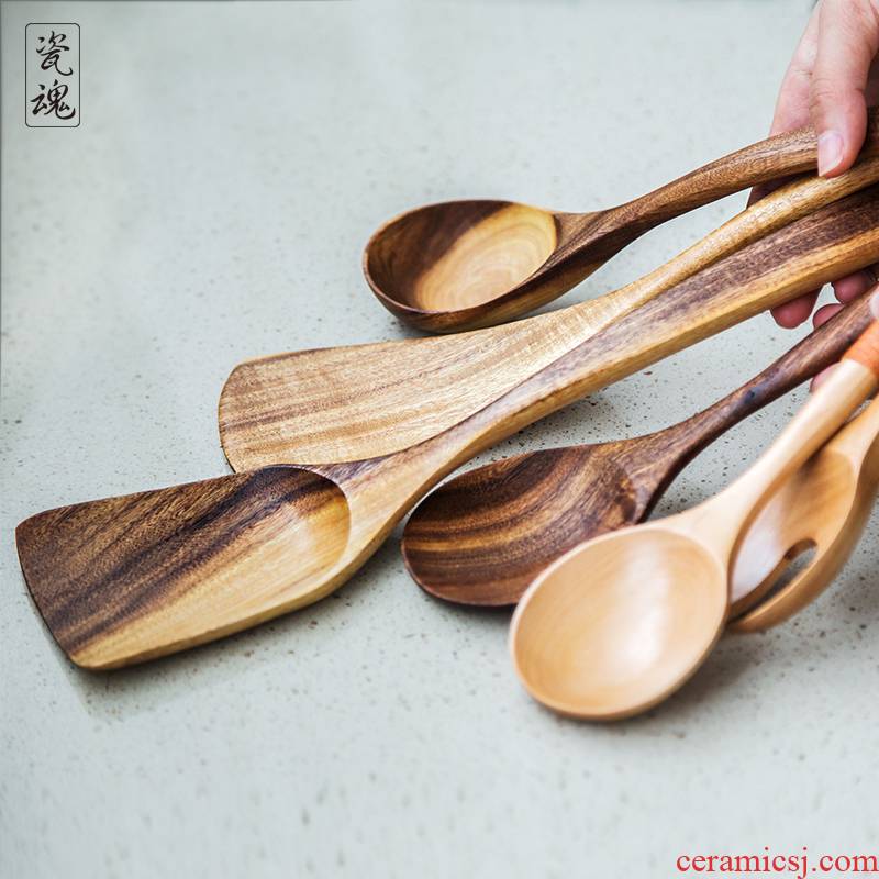 Porcelain soul non - stick pan shovels kitchenware wooden stir fry run titanium dedicated home long handle seasoning oil spoon run out