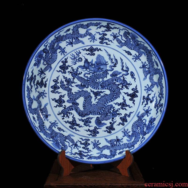 Jingdezhen ceramic high - end antique blue - and - white wulong seawater hang dish dish sitting room place, home decoration plate process