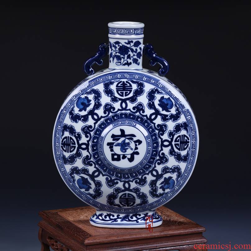 Hand draw archaize live moonlight flat pot bottles of classical Chinese style living room decoration furnishing articles of jingdezhen ceramics vase