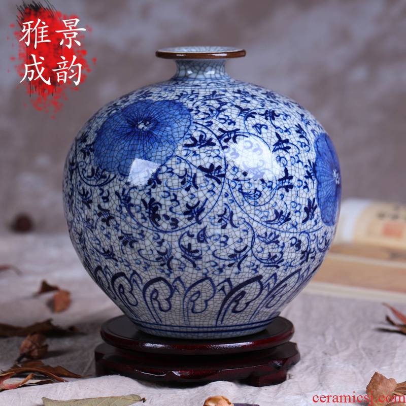 Jingdezhen ceramics retro blue porcelain vase manual creative I sitting room adornment do old pottery