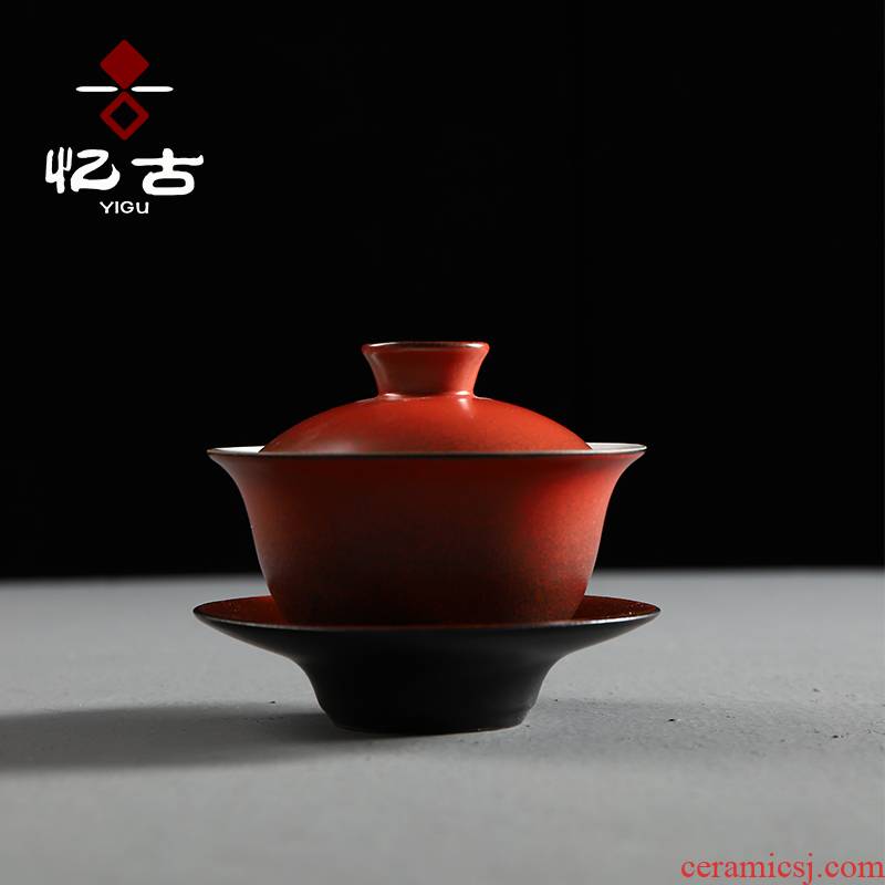 Have ancient tureen up kung fu tea set suit household ceramics worship bowl tea tureen way accessories three cups