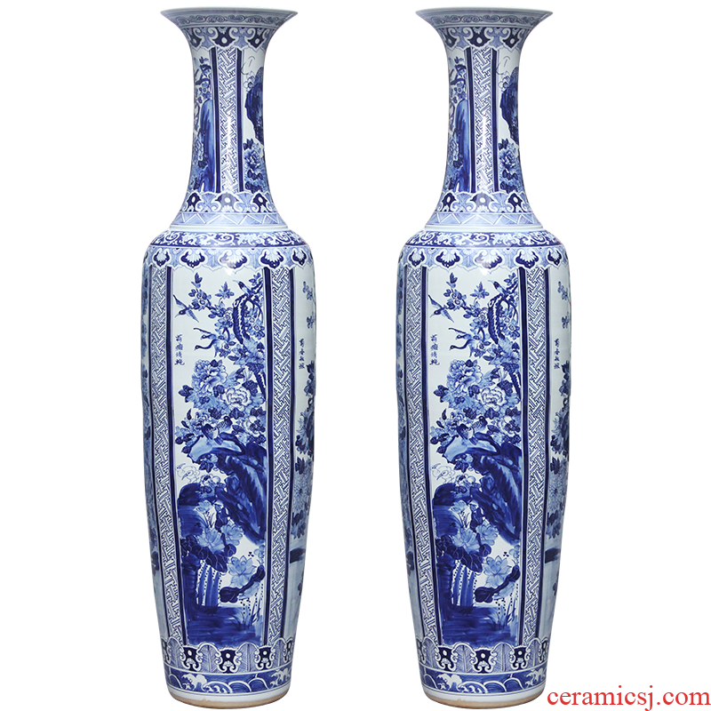 Jingdezhen ceramics hand - made of blue and white porcelain vase of large sitting room place vase housewarming gift QHJZ