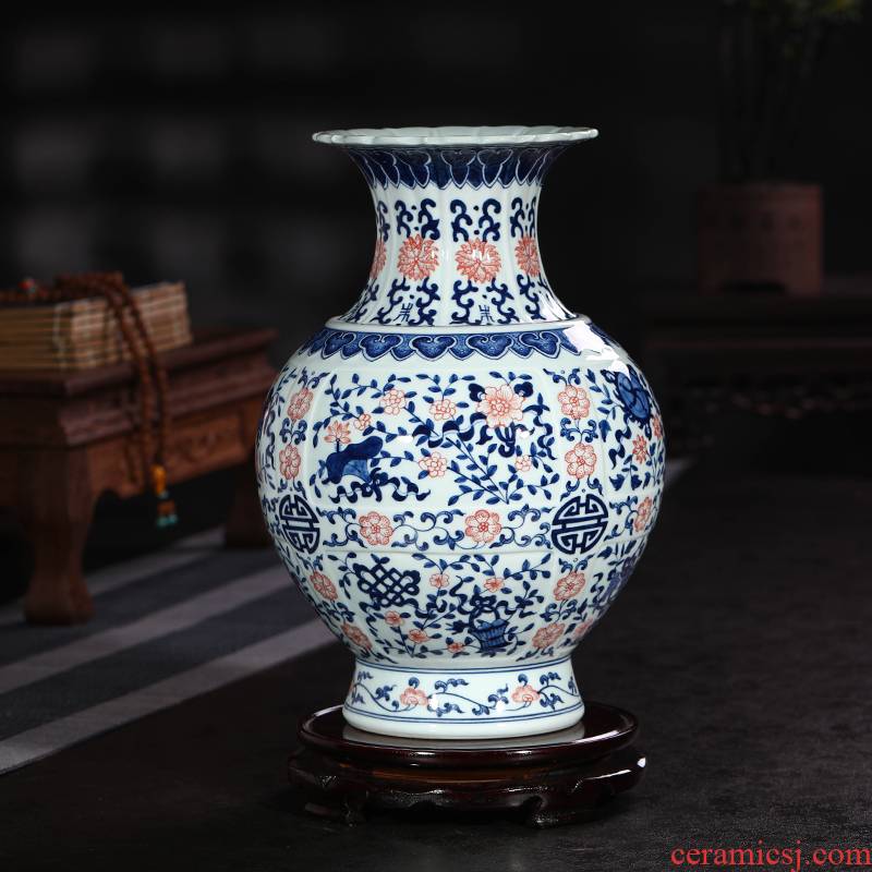 Jingdezhen blue and white youligong ceramic vase furnishing articles of Chinese style living room home porch TV ark adornment ornament