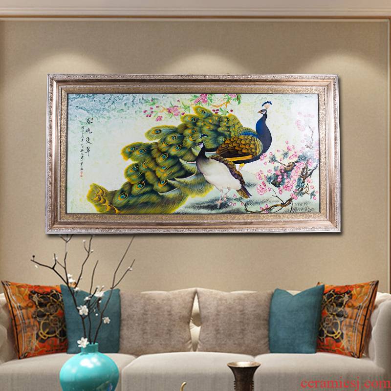 European - style key-2 luxury hand paint the peacock porcelain plate arrangement of villa hang mural painting the living room sofa setting wall decoration