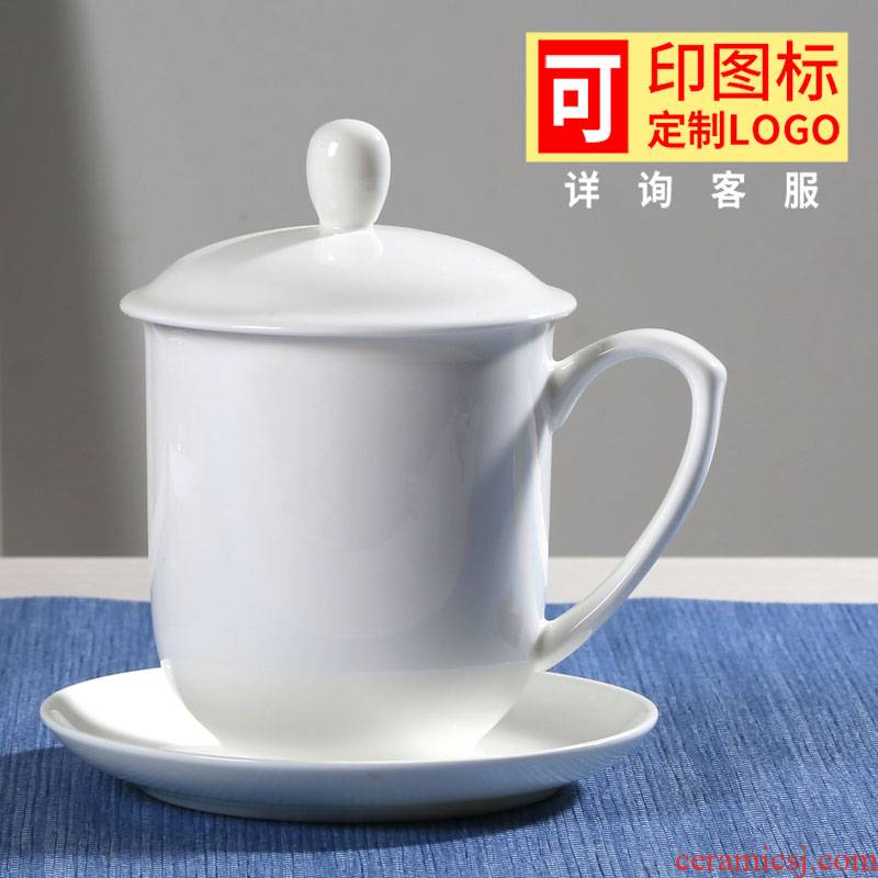 Jingdezhen ceramic cups white household ipads porcelain cup with cover office personal tea cup custom logo