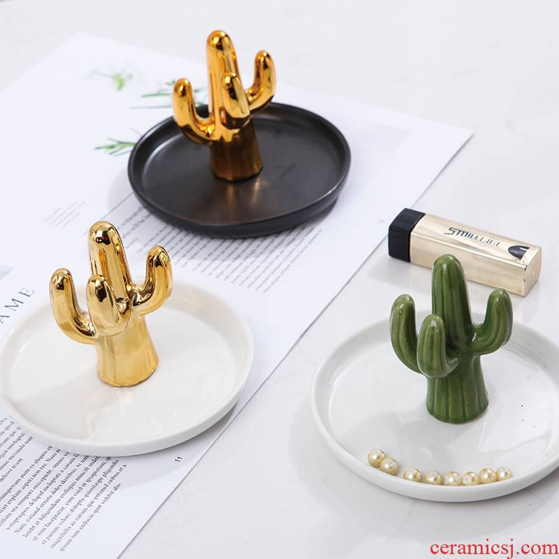 The modern European ceramic cactus gold jewelry tray was The receive dish creative furnishing articles dresser ornaments