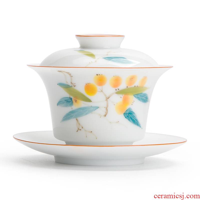 Mr [proprietary] nanshan hand - made LuZhi tureen ceramic three large tea bowl cups white porcelain tea set
