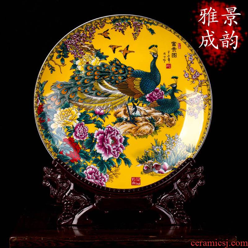 Jingdezhen ceramic decoration plate furnishing articles crafts porcelain art decoration plate hang dish plate with base