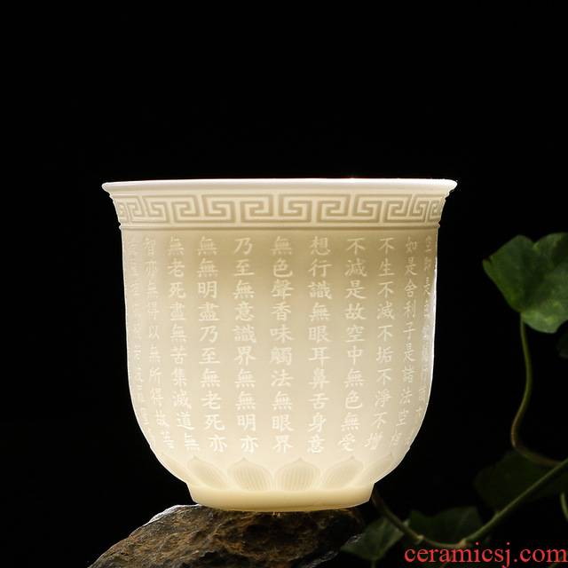 Tea cup ceramic masters cup white porcelain suet jade sample Tea cup individual cup single CPU heart sutra kung fu Tea purple