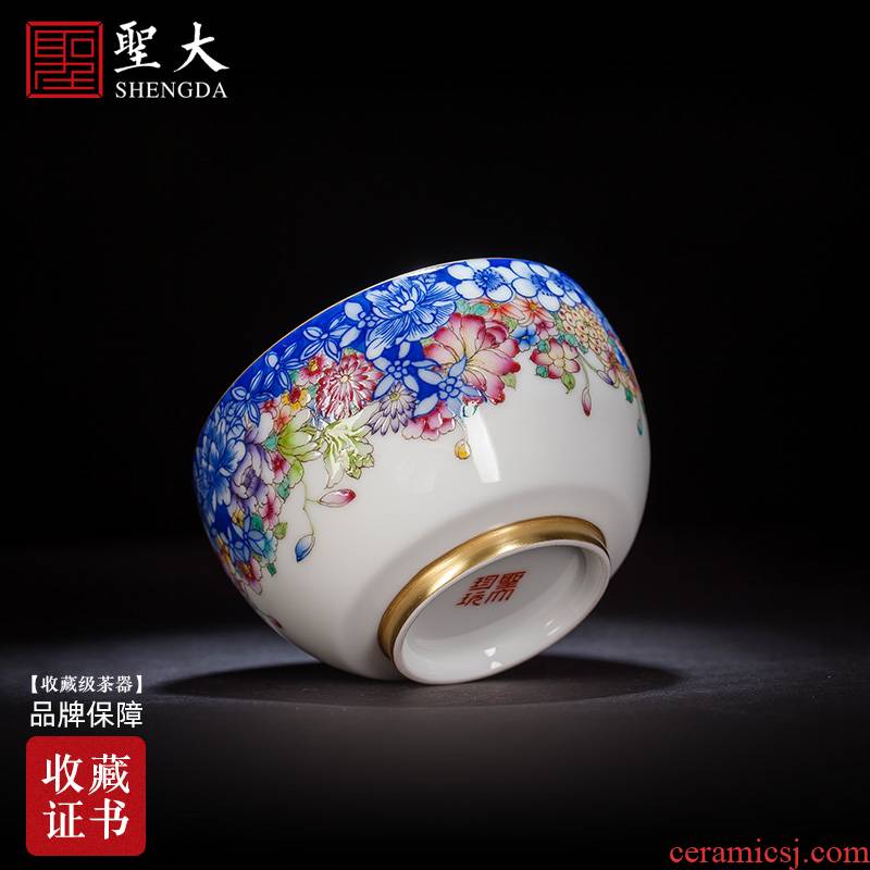 Santa teacups hand - made porcelain ceramic kung fu dou famille rose flower, green jade cup sample tea cup jingdezhen tea service master