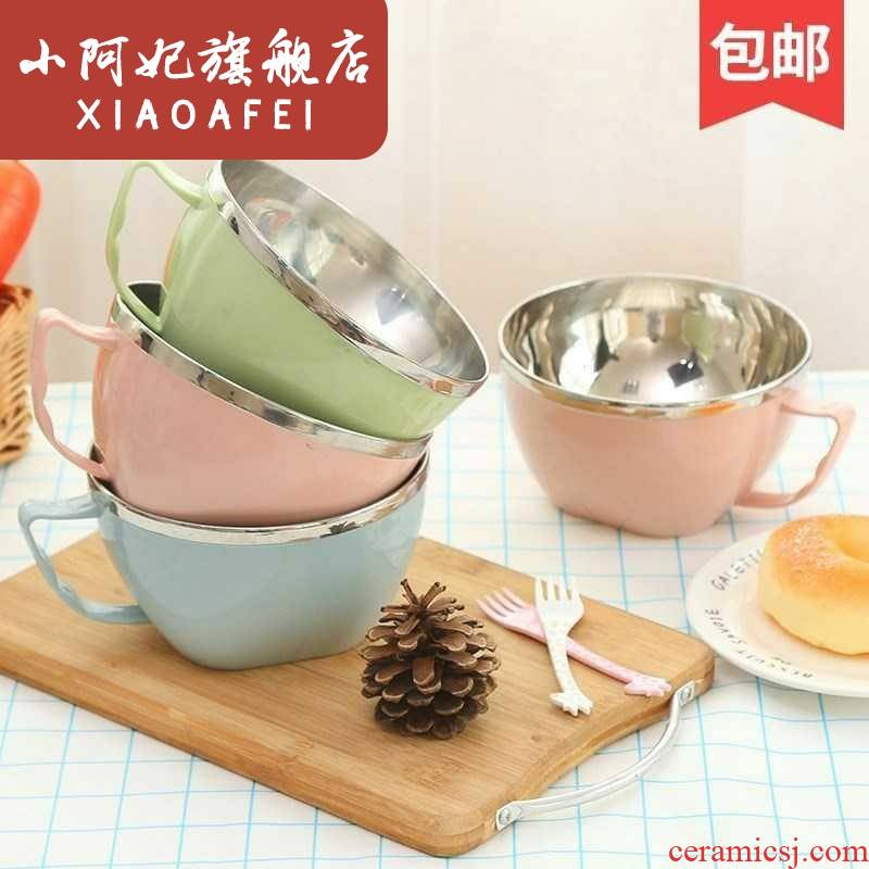 Contracted Nordic stainless steel children against hot insulation bowl bowl children express cartoon home eat rice bowl tableware