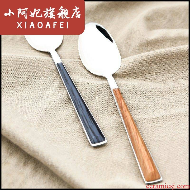 Creative imitation wood grain long - handled spoons home restaurant tableware stainless steel spoon, spoon, run small spoon students children