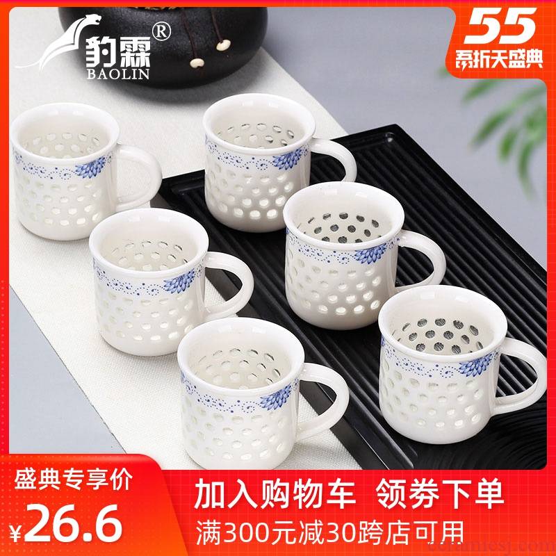 Kung fu small ceramic cups tea bowl household single master cup tea bags are longquan celadon jingdezhen blue and white porcelain