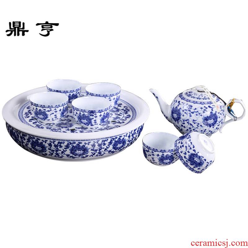 Ding heng tea suit household kung fu tea set of blue and white porcelain ceramic large pot of a complete set of jingdezhen tea cups
