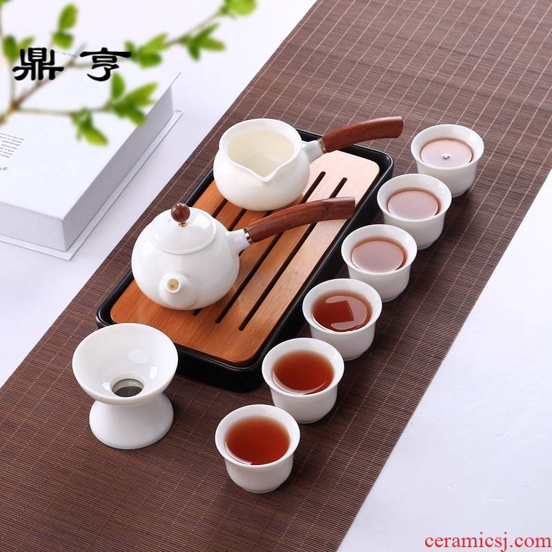 Ding heng dehua porcelain kung fu tea set jade suit white porcelain of a complete set of time contracted tureen ceramic teapot teacup household