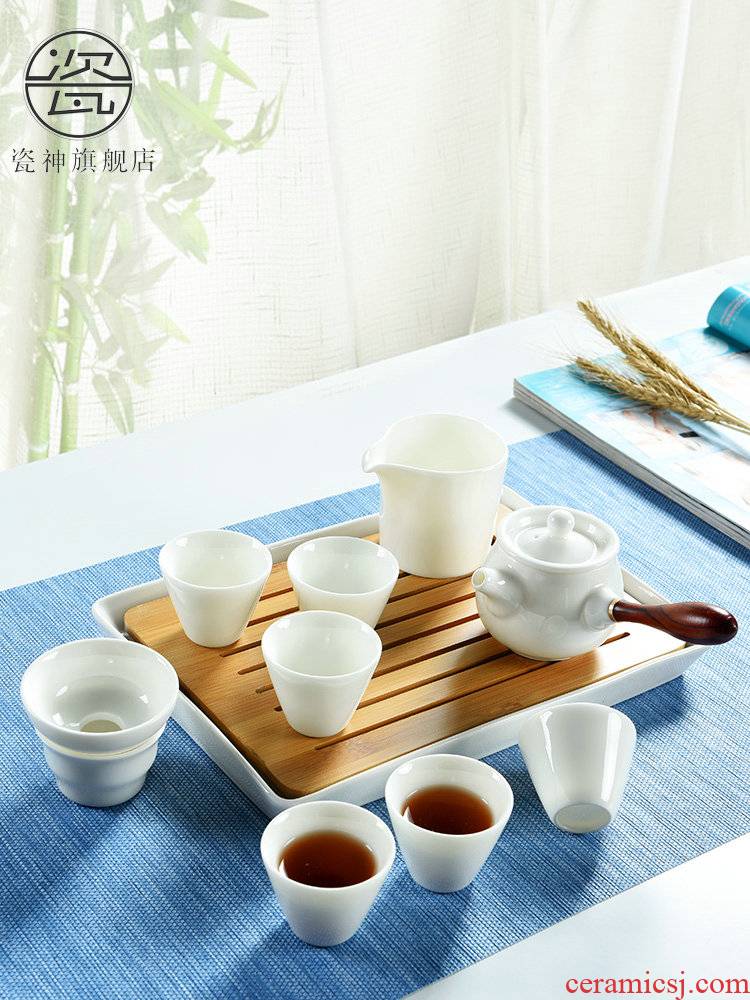 Dehua white porcelain porcelain god kung fu tea set contracted household ceramic teapot teacup Japanese dry tea set tea table