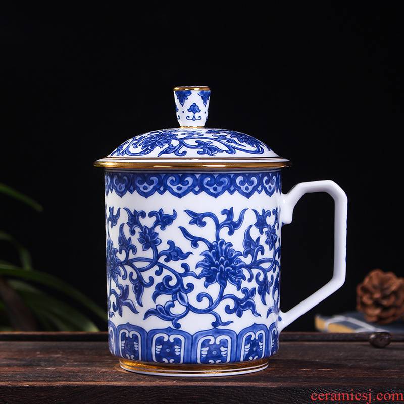 Red xin gold coloured drawing or pattern of jingdezhen ceramic celadon office with cover cup tea cups water cup single CPU